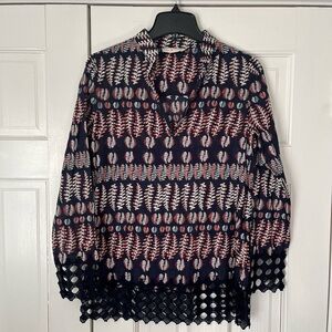 Tunic Tory Burch Cotton Printed Navy Coral Botanical XS